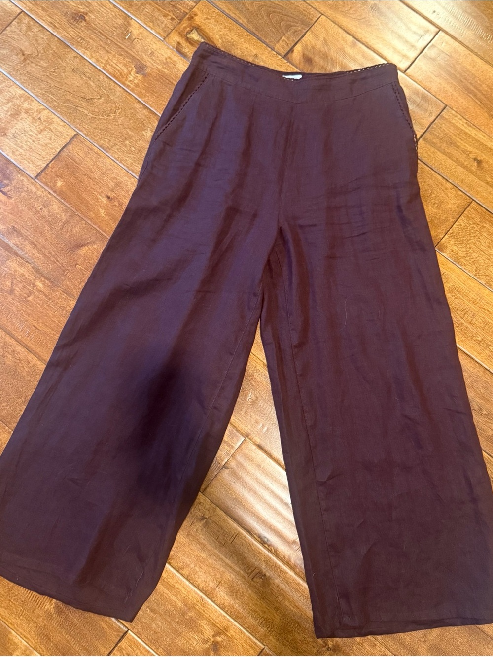 Women's Wide-Leg Linen Blend Pants - Dark Plum